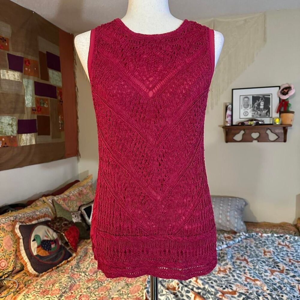 Magenta Lucky Brand Y2K Crotchet Tank Top w/ Silk Lining Side Panels